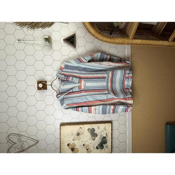 Faherty Sierra Paradise Baja Blue Striped Hooded Pullover Poncho - Size - Small - Picture 4 of 7